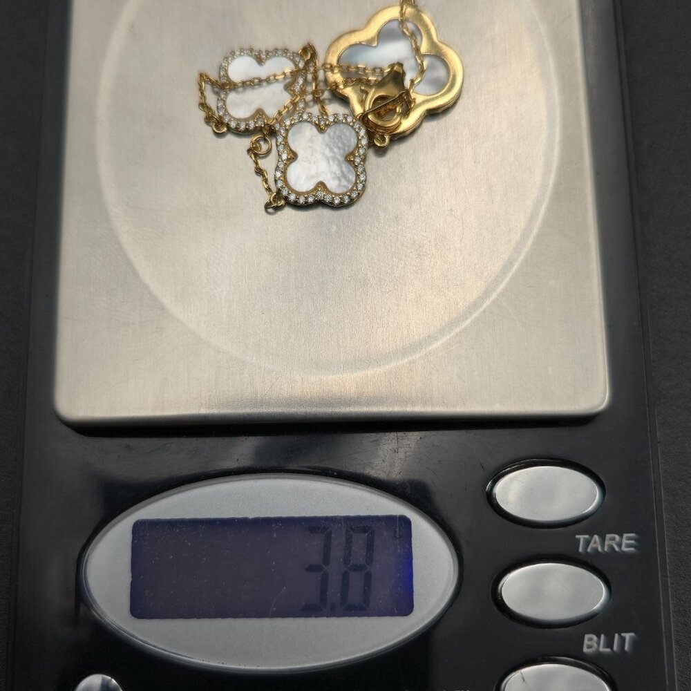 7.5 Inch Gold Over Sterling Silver White Shell And Cubic Zirconia Bracelet A6309 - Picture 7 of 7